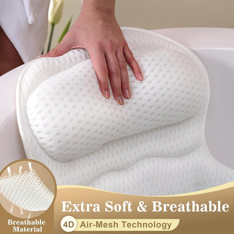 Binobella Bath Pillow Luxury Bathtub Pillow, Extra Soft & Comfortable Bath Pillows for Tub Head Neck and Back Support, with 4D Air Mesh Cushions & Non-Slip Suction Cups - Bath Accessories Spa Gifts for Women - Image 3